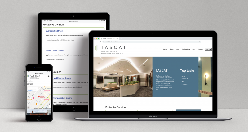 TASCAT interim website displayed on three devices: a laptop, a tablet and a mobile phone.