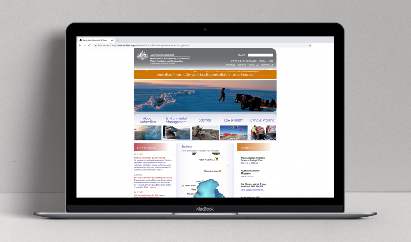 Australian Antarctic Division website (original version) displayed on a laptop.