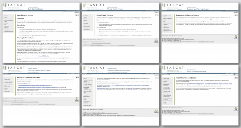 The TASCAT-branded stream (originally tribunal) websites using the new template